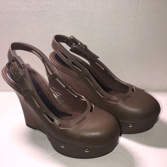 Marni Women's Brown Wedge Platform Slingback Heels Clogs Size 36 - Picture 1 of 11